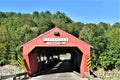 Red Taftsville Covered Bridge in the Taftsville Village in the Town of Woodstock, Windsor County, Vermont, United States Royalty Free Stock Photo