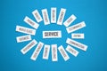 SERVICE paper tag cloud on blue background Royalty Free Stock Photo