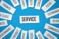 Close-up of SERVICE paper tag cloud on blue background Royalty Free Stock Photo