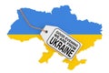 Tag with European Union Flag Hanging on Map of Ukraine with Flag. 3d Rendering