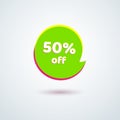 Tag price label sale 50% off Bright green round banner sticker Design element for advertising discount sale special offer banner Royalty Free Stock Photo