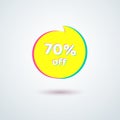 Tag price label sale 70% off Bright yellow round banner sticker Design element for advertising discount sale special offer banner