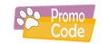 Tag for promotional code with paws, pets. Pink and orange