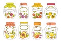 Tag sticker jar fruit doodle flat set label vector