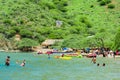 TAGANGA, COLOMBIA - OCTOBER 19, 2017: Unidentified tourists at the beautiful caribbean beach during a beautiful sunny