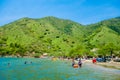 TAGANGA, COLOMBIA - OCTOBER 19, 2017: Unidentified tourists at the beautiful caribbean beach during a beautiful sunny