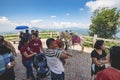 Tagaytay, Cavite, Philippines - A family visits the view deck of People\'s Park during a Sunday