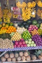 Tagaytay, Philippines - Various tropical fruits neatly arranged for sale at a public market