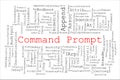 Tagcloud made of Command Prompt commands randomly placed on a white background