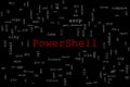 Tagcloud made of PowerShell commands randomly placed on a black background