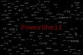Tagcloud made of PowerShell commands randomly placed on a black background