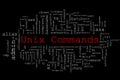 Tagcloud made of Unix commands randomly placed on a black background
