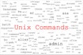 Tagcloud made of Unix commands randomly placed on a white background