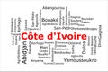 Tagcloud of the most populous cities in Cote d\'Ivoire