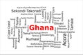 Tagcloud of the most populous cities in Ghana