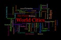 Tagcloud of world\'s largest cities colored randomly