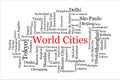 Tagcloud of world\'s largest cities colored randomly