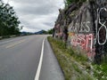 Tagging longside road in countryside in Norway Royalty Free Stock Photo