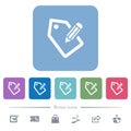 Tagging with pencil flat icons on color rounded square backgrounds