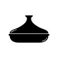 Tagine silhouette. Outline icon of ceramic pot with lid. Black simple illustration of special Moroccan cookware. Flat isolated
