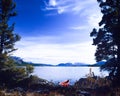 Tagish Lake Yukon Canada red canoe wilderness trip Royalty Free Stock Photo