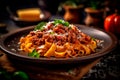 Tagliatelle Bolognese - Ribbon pasta with a rich meat sauce, originating from Bologna Royalty Free Stock Photo