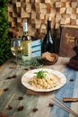 Tagliatelle mushrooms creamy sauce with parmesan Royalty Free Stock Photo