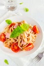 Tagliatelle pasta with ham Royalty Free Stock Photo