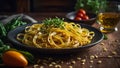 tagliatelle pasta with herbs in a plate kitchen portion