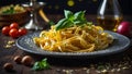 tagliatelle pasta with herbs in a plate kitchen portion traditional