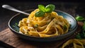 tagliatelle pasta with herbs in a plate kitchen