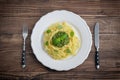 Tagliatelle pasta with pesto sauce Royalty Free Stock Photo