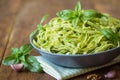 Tagliatelle pasta with pesto sauce Royalty Free Stock Photo