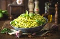 Tagliatelle pasta with pesto sauce Royalty Free Stock Photo