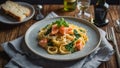 tagliatelle pasta with red fish gourmet