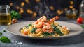 tagliatelle pasta with shrimp delicious prepared