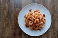 Tagliatelle pasta with sundry tomato and shrimps Royalty Free Stock Photo