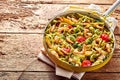 Tagliatelle seafood pasta with prawns and spinach