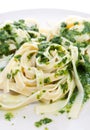 Tagliatelle with spinach on plate Royalty Free Stock Photo
