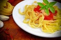 Tagliatelle, tomato and basil plate