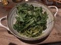 Delicious Green Pasta. Fresh Pesto and leafs . Italian dish.