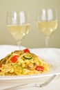 Tagliatelle and white wine Royalty Free Stock Photo