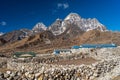 Tagnag village first village after crossing Chola pass in Everest base camp trekking route. Himalaya mountains range in Nepal