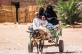 Tagounite, Morocco - October 10, 2013. Life on the street - family riding on donkey with wagon