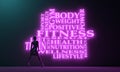 Words cloud of fitness and woman with backlight. Royalty Free Stock Photo