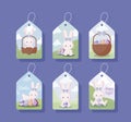 Tags with cute female rabbits of easter Royalty Free Stock Photo