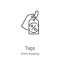 tags icon vector from online shopping collection. Thin line tags outline icon vector illustration. Linear symbol for use on web