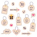 Tags, labels, sale, discount icon set. Shopping stickers. Royalty Free Stock Photo