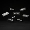$4.99, and $199.00. The tags are rectangular, black with white Royalty Free Stock Photo