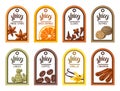 Tags with various spices. Illustration of anise, cloves, vanilla, ginger and cinnamon